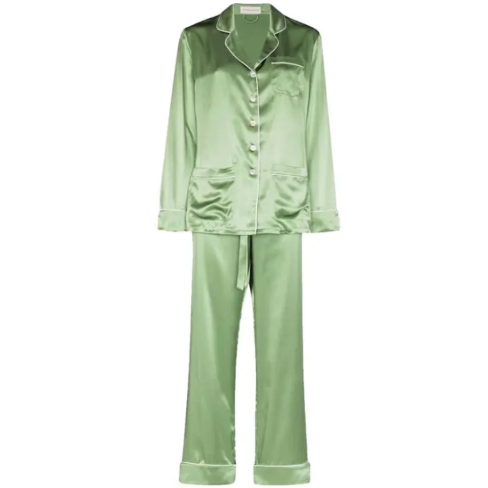 OLIVIA VON HALLE Silk Coco Pajama Set, LIMITED EDITION Green